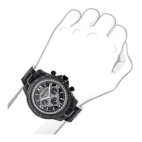 Luxurman Mens Black Real Diamond Watch 0.5ct Interchangeable Leather Straps 3