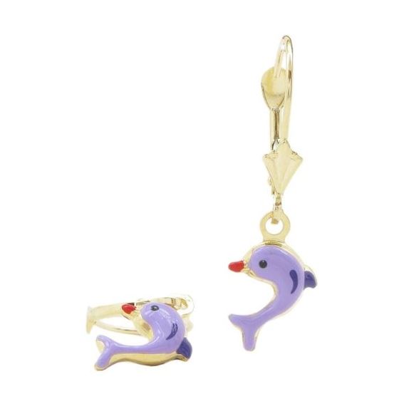 14K Yellow gold Dolphin chandelier earrings for Children/Kids web403 1