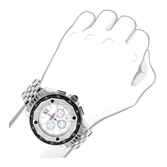 Centorum Falcon Mens Real Diamond Watch 0.55ct White MOP Chronograph Steel Band 3