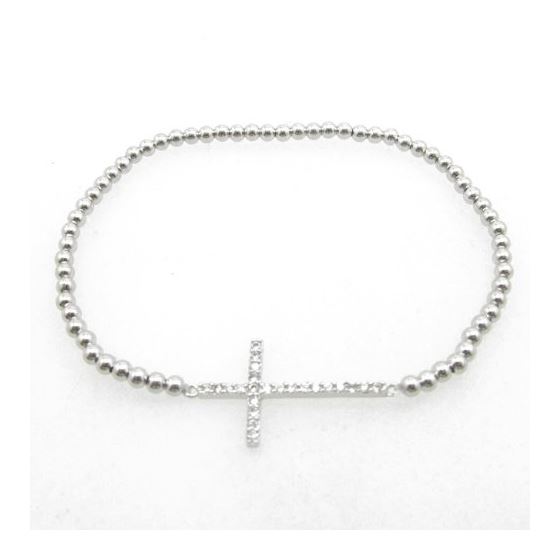 Ladies .925 Italian Sterling Silver white cross ball bracelet Diameter - 2.36 inches 1