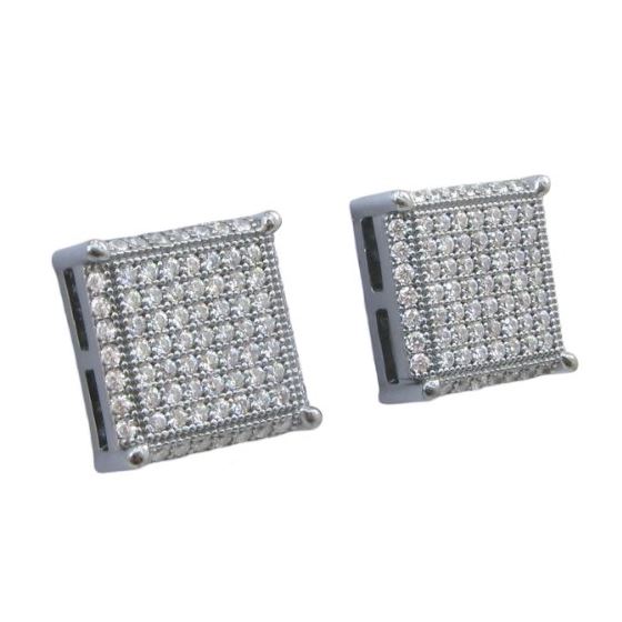 Mens .925 sterling silver Black and white 9 row square earring MLCZ3 4mm thick and 11mm wide Size 1