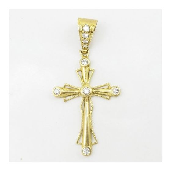 Mens 10k Yellow gold White gemstone jesus cross charm EGP100 3