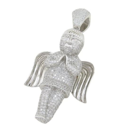 Praying angel white silver cz pendant SB60 79mm tall and 40mm wide 1