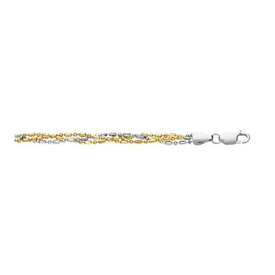 Sterling Silver And Yellow Plate Polish 3 Strand Weaved Diamond Cut Bead Chain Anklet 10 Inch Long