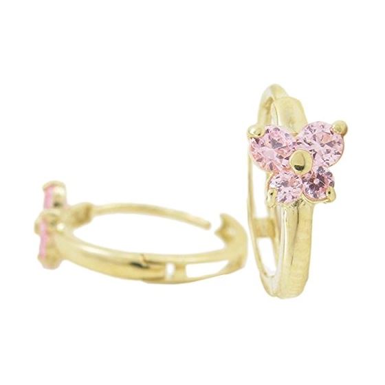 14K Yellow gold Butterfly cz hoop earrings for Children/Kids web324 1