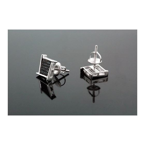 .925 Sterling Silver White Square Spikes Black Onyx Crystal Micro Pave Unisex Mens Stud Earrings 3