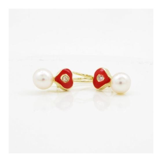14K Yellow gold Heart and pearl hoop earrings for Children/Kids web49 3