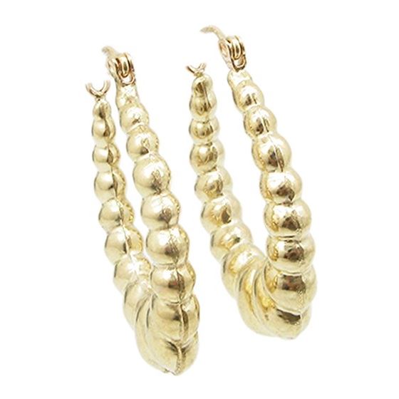 10k Yellow Gold earrings Fancy puff bamboo gold earrings AGBE64 1