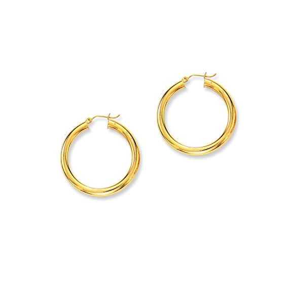 14K Yellow Gold Ladies Shiny Hoop Earrings T537