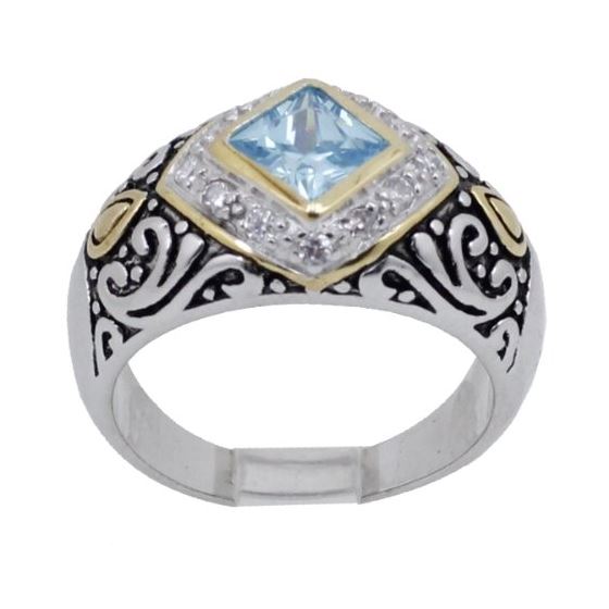 "Ladies .925 Italian Sterling Silver Baby blue synthetic gemstone ring SAR13 6