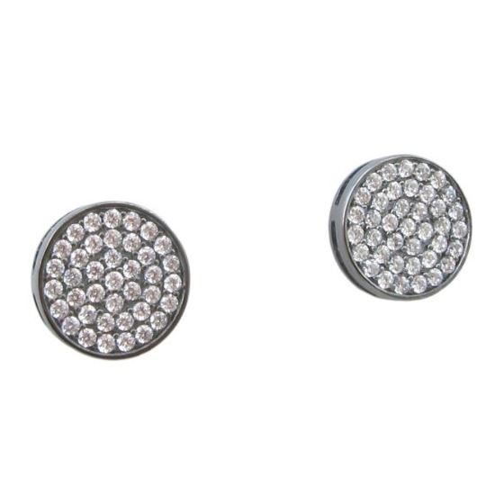 Mens .925 sterling silver Black and white round earring 4 MLCZ244 2mm thick and 9mm wide Size 1