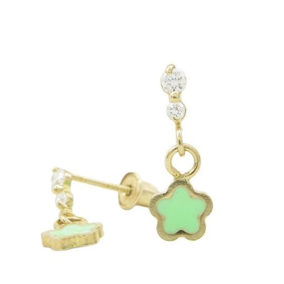 14K Yellow gold Flower cz chandelier earrings for Children/Kids web449 1