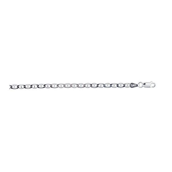 Silver with Rhodium Finish 2.8mm wide Diamond Cut Flat Mariner Chain with Lobster Clasp