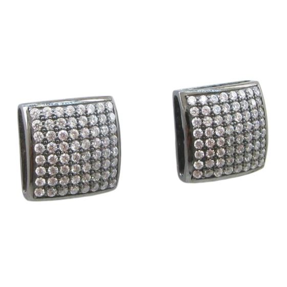 Mens .925 sterling silver Black and white 8 row square earring MLCZ101 5mm thick and 10mm wide Size 