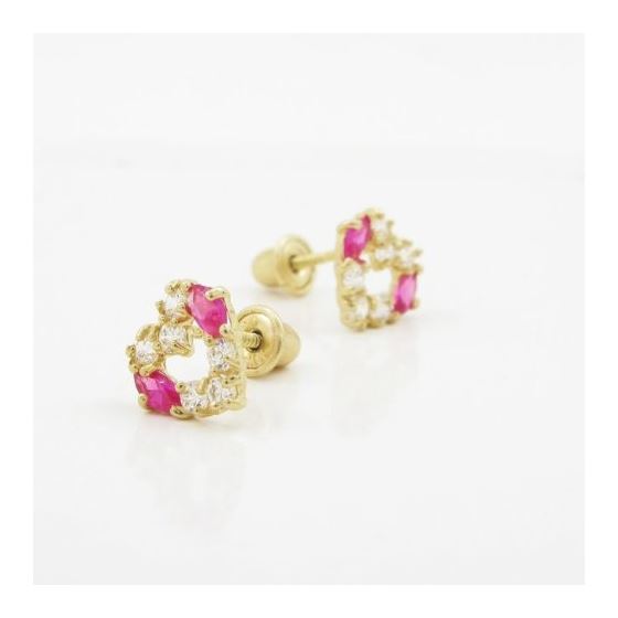 14K Yellow gold Heart fancy cz stud earrings for Children/Kids web439 3