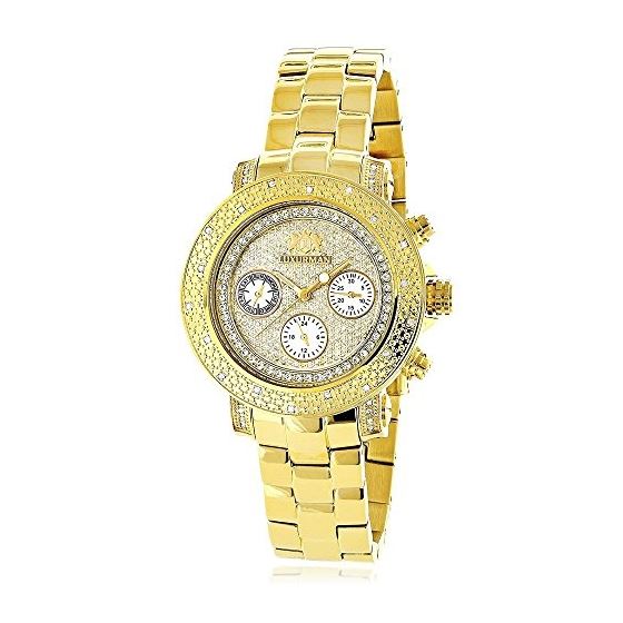 Luxurman Ladies Diamond Watch 0.3ct Yellow Gold Plated Interchangeable Straps 1