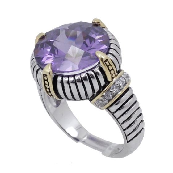 "Ladies .925 Italian Sterling Silver Purple Violet synthetic gemstone ring SAR11 6