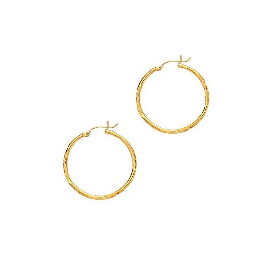 14K Yellow Gold Ladies Diamond Cut Hoop Earrings RW257