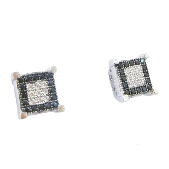 Mens .925 sterling silver Black and white 5 row square earring MLCZ48 5mm thick and 8mm wide Size 1