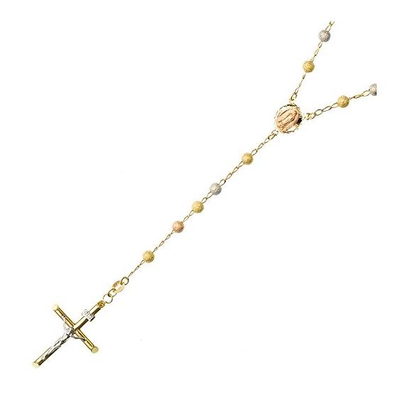 14K 3 TONE Gold HOLLOW ROSARY Chain - 28 Inches Long 4.05MM Wide 1
