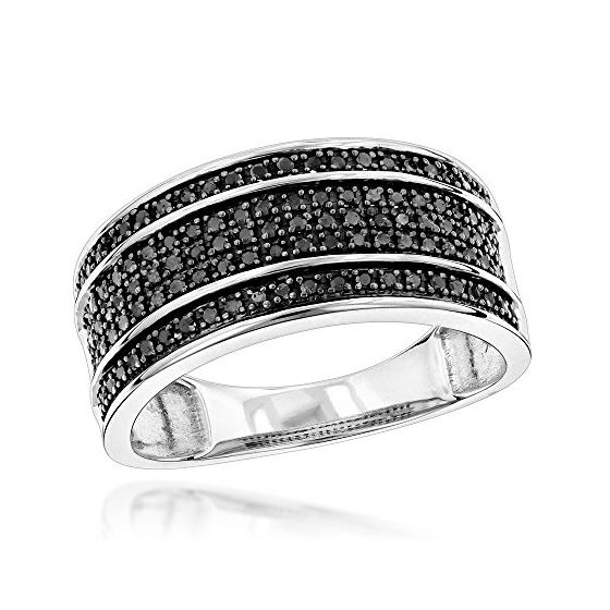 Ladies Unique Ring 10K 5 Row Black Natural 0.4 Ctw