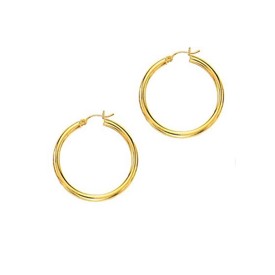 14K Yellow Gold Ladies Shiny Hoop Earrings T514
