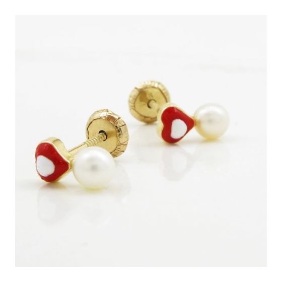 14K Yellow gold Heart pearl stud earrings for Children/Kids web150 3