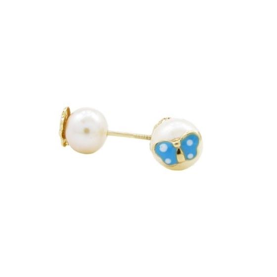 14K Yellow gold Butterfly pearl stud earrings for Children/Kids web79 1