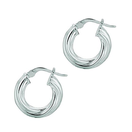 Ladies White Rhodium Silver Twisted Hoop Earring AGE512