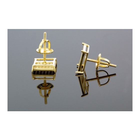 .925 Silver Yellow Square White Crystal Micro Pave Unisex Mens Stud Earrings 10mm 3