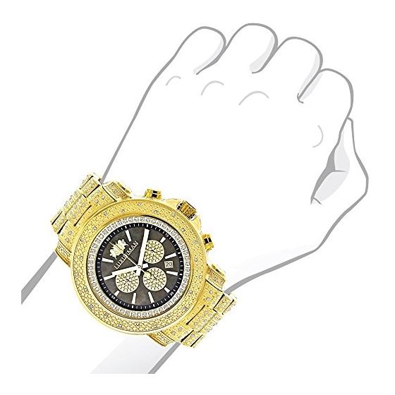 Luxurman Iced Out Mens Real Diamond Watch 2ct Yellow Gold Plated Black MOP 3