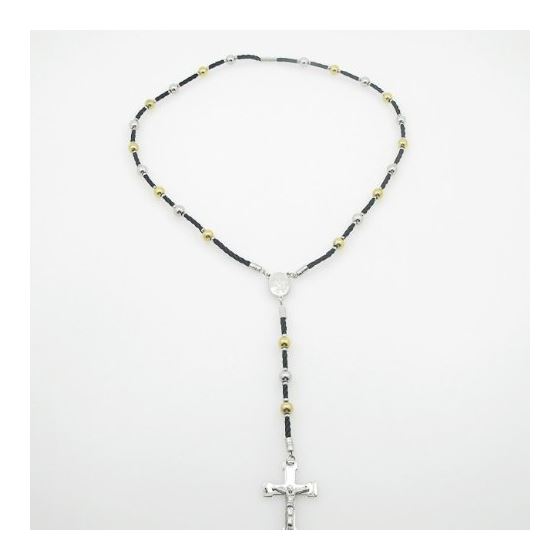 "Stainless Steel Rosary Necklace with Cross R142 ball 8 mm