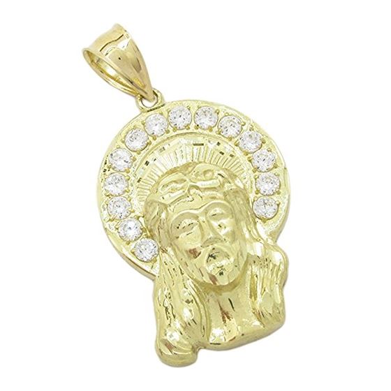 Mens 10k Yellow gold White gemstone jesus face charm EGP70 1