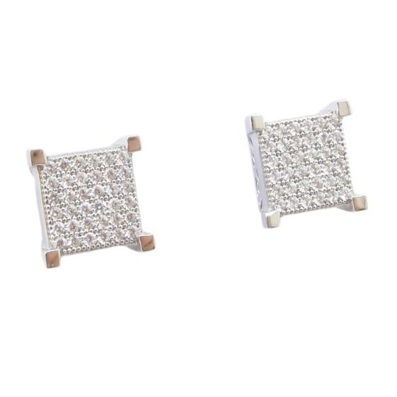 Mens .925 sterling silver Black and white 6 row square earring MLCZ51 5mm thick and 9mm wide Size 1