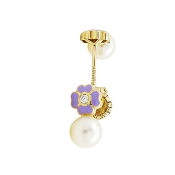 14K Yellow gold Flower pearl stud earrings for Children/Kids web96 1