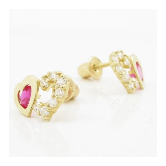 14K Yellow gold Dual heart cz stud earrings for Children/Kids web284 3