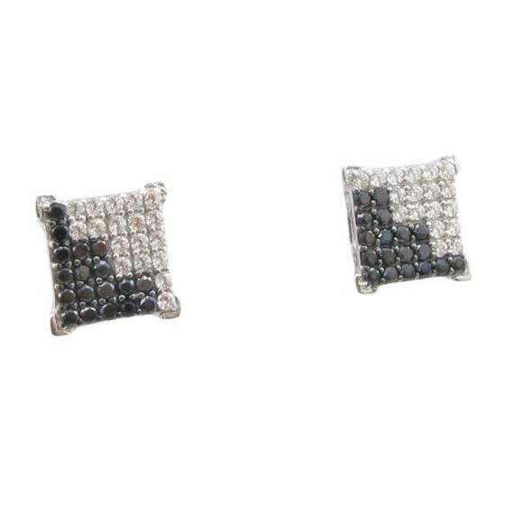 Mens .925 sterling silver White and black 6 row square earring MLCZ43 5mm thick and 8mm wide Size 1