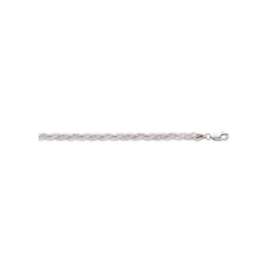 14K White Gold 3.5mm wide Diamond Cut Braided Fox Chain with Lobster Clasp