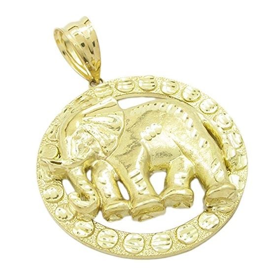 Mens 10k Yellow gold Round elephant charm EGP81 1