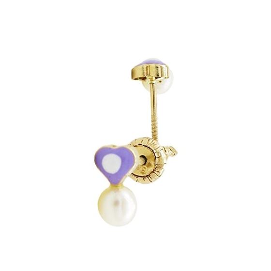 14K Yellow gold Heart pearl stud earrings for Children/Kids web149 1