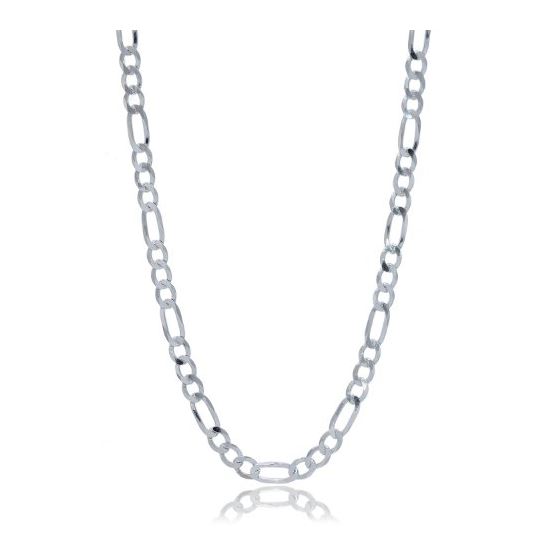 Silver with Rhodium Finish 7.0mm wide Diamond Cut Figaro Chain with Lobster Clasp 8 1/2 Inch Long