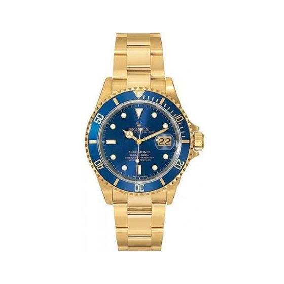 Rolex Oyster Perpetual Submariner Date 18kt Gold Mens Watch 16618-BLSO