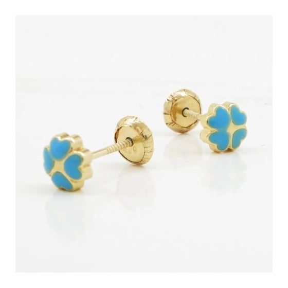 14K Yellow gold 4 side heart stud earrings for Children/Kids web121 3