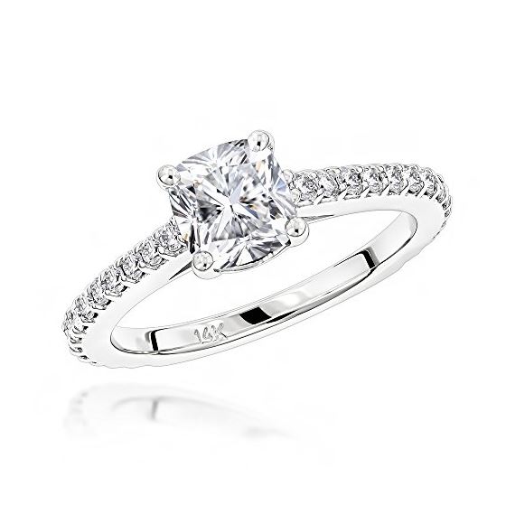 Ladies Classic 14K Cushion Natural Diamond Engagem