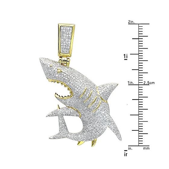 10K Gold Mens Fully Paved Diamond Shark Pendant-3