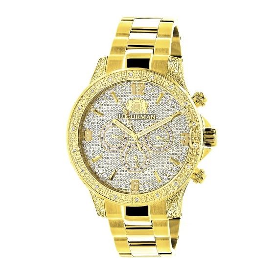 Luxurman Liberty Mens Real Diamond Watch 0.5ct Yellow Gold Plated Swiss Movement 1