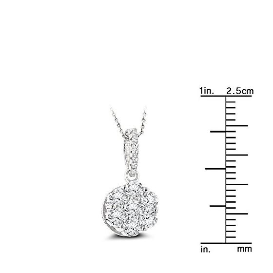 "Womens Sterling Silver Necklace Rhodium Plated Round Cubic Zirconia Cluster CZ Pendant with Chain 1