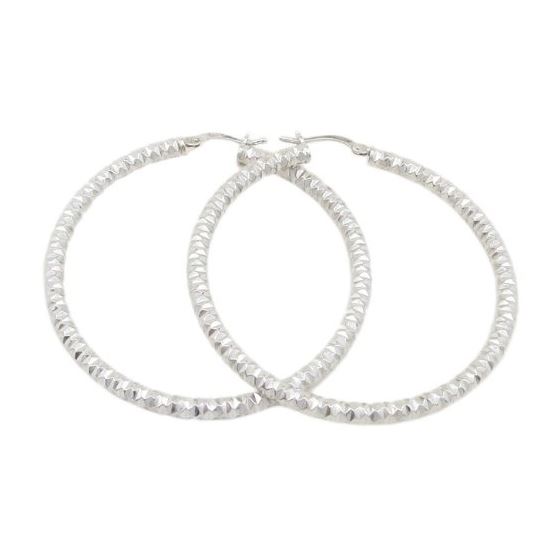 Round silver diamond cut thin hoop earring SB82 33mm tall and 32mm wide 1