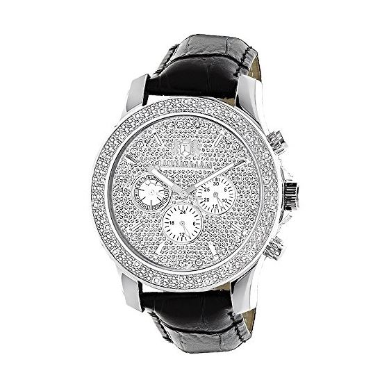 Luxurman Mens Diamond Watch 0.25 ct Freeze Black Genuine Leather Strap 1