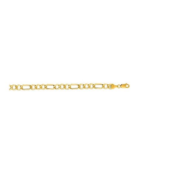 10K 20 inch long Yellow Gold 6.5mm wide Diamond Cut Figaro Lite Link with Lobster Clasp FJ-140LFIG-2